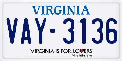 VA license plate VAY3136
