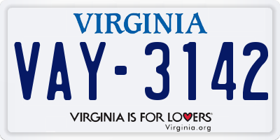 VA license plate VAY3142