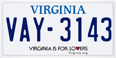 VA license plate VAY3143