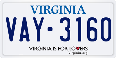 VA license plate VAY3160