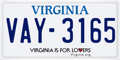 VA license plate VAY3165