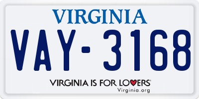 VA license plate VAY3168