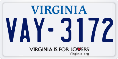 VA license plate VAY3172