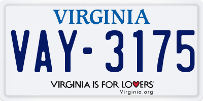 VA license plate VAY3175