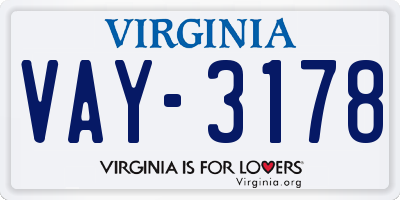 VA license plate VAY3178