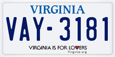 VA license plate VAY3181