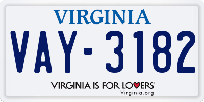 VA license plate VAY3182