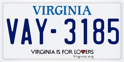 VA license plate VAY3185