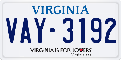 VA license plate VAY3192