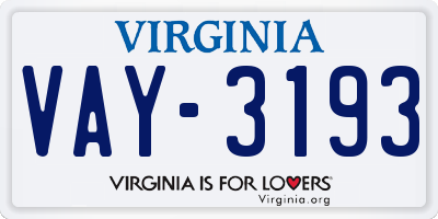 VA license plate VAY3193