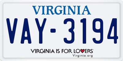 VA license plate VAY3194
