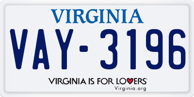 VA license plate VAY3196
