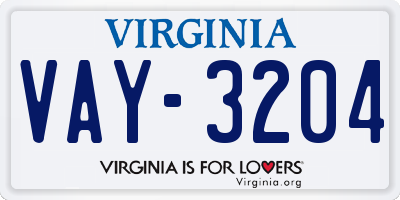VA license plate VAY3204