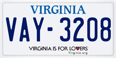 VA license plate VAY3208