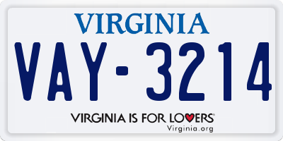 VA license plate VAY3214