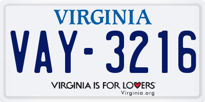 VA license plate VAY3216