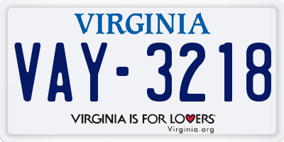 VA license plate VAY3218
