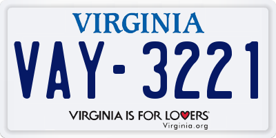 VA license plate VAY3221