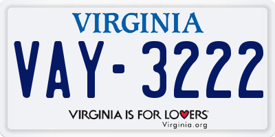 VA license plate VAY3222