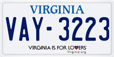 VA license plate VAY3223