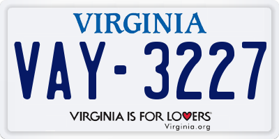 VA license plate VAY3227
