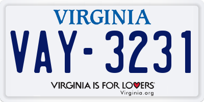 VA license plate VAY3231