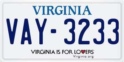 VA license plate VAY3233