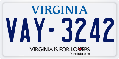 VA license plate VAY3242