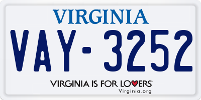 VA license plate VAY3252
