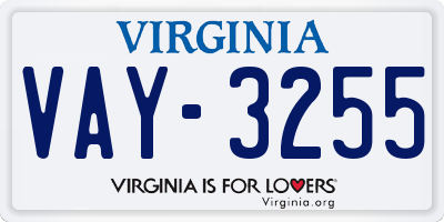 VA license plate VAY3255