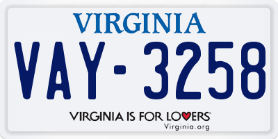 VA license plate VAY3258