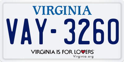 VA license plate VAY3260