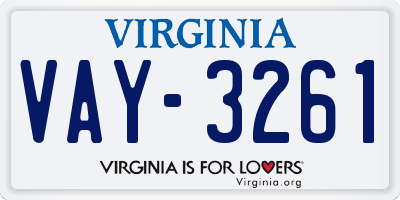 VA license plate VAY3261