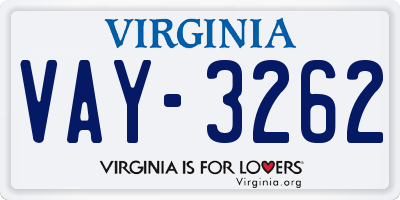 VA license plate VAY3262
