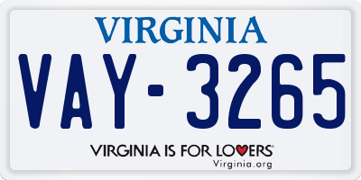 VA license plate VAY3265