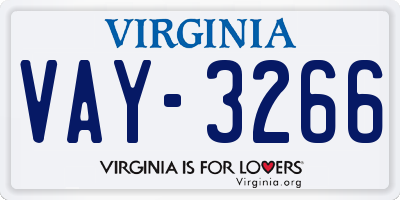 VA license plate VAY3266