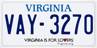 VA license plate VAY3270