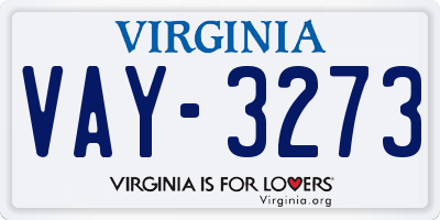 VA license plate VAY3273