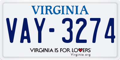 VA license plate VAY3274