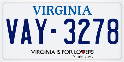 VA license plate VAY3278