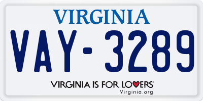VA license plate VAY3289