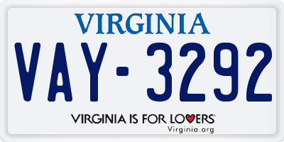 VA license plate VAY3292