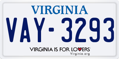 VA license plate VAY3293