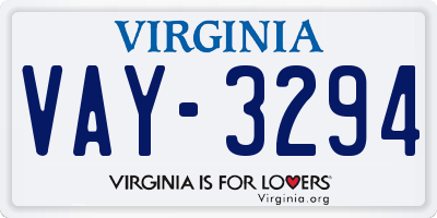 VA license plate VAY3294