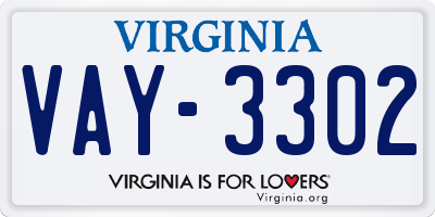 VA license plate VAY3302