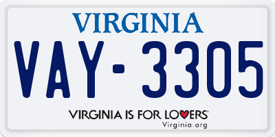 VA license plate VAY3305