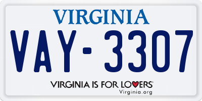 VA license plate VAY3307