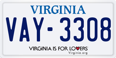VA license plate VAY3308