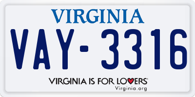 VA license plate VAY3316