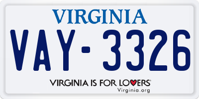 VA license plate VAY3326